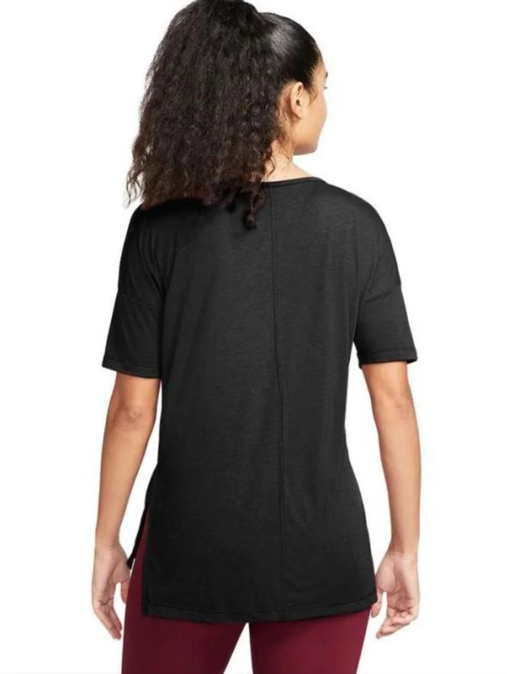 Nike Yoga Dri-FIT Short Sleeve Crew Neck Side Slit Hem Women's Black Tee MED 🖤